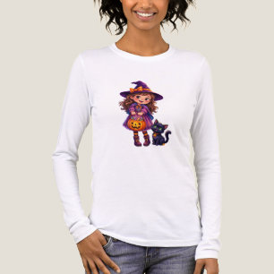 Süßes kleines Hexenmädchen mit schwarzer Katze und Tri-Blend Shirt