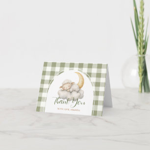 Süßes kleines Lamm-Baby-Party Sage Green Gingham Dankeskarte