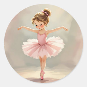 Süßes kleines Mädchen-Balletttänzerin im rosa Tutu Runder Aufkleber