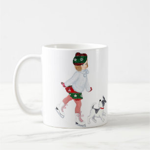 Süßes kleines Mädchen, das auf Eis Schlittschuh lä Kaffeetasse
