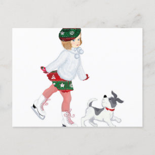 Süßes kleines Mädchen, das auf Eis Schlittschuh lä Postkarte