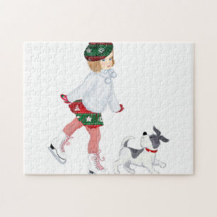 Süßes kleines Mädchen, das auf Eis Schlittschuh lä Puzzle