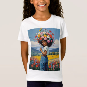 Süßes kleines Mädchen mit Blumen im Haar T-Shirt