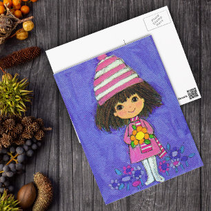 Süßes kleines Mädchen mit Gänseblümchen-Postkarte Postkarte