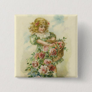 Süßes kleines Mädchen rosa Rosen Button