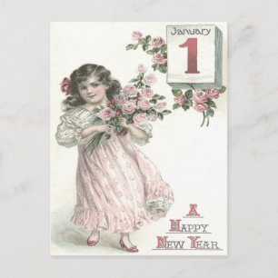 Süßes kleines Mädchen Rose Rosenstrauß Postkarte