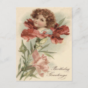 Süßes kleines Mädchen rote Petunie Blume Postkarte