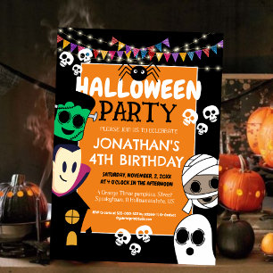 Süßes kleines Monster Halloween 4. Geburtstagsfeie Einladung