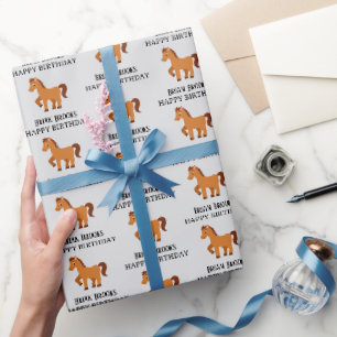 Süßes kleines Pferd mit individuellem Namen zum Ge Geschenkpapier