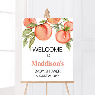 Süßes kleines Pfirsich-Baby-Party-Willkommensschil Poster
