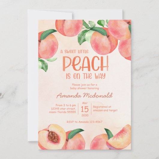 Süßes kleines Pfirsichbaby Dusche Einladung (Vorderseite)