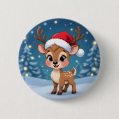 Süßes kleines Rentier mit Weihnachtsmütze Button (Vorderseite)