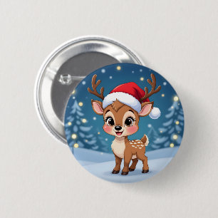 Süßes kleines Rentier mit Weihnachtsmütze Button