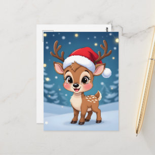 Süßes kleines Rentier mit Weihnachtsmütze Postkarte