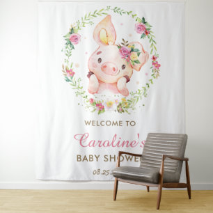 Süßes kleines Schwein Rosa Blumen Baby Shower Will Wandteppich