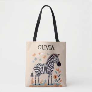 Süßes kleines Zebra mit Blumen und Schmetterlingen Tasche