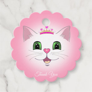 Süßes königliches Katzengesicht auf rosa Danke Geschenkanhänger