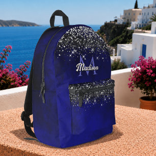 Süßes königsblaues silbernes falsches Glitter-Mono Bedruckter Rucksack