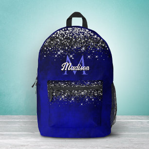 Süßes königsblaues silbernes falsches Glitter-Mono Bedruckter Rucksack