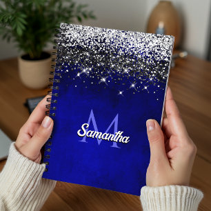 Süßes königsblaues silbernes falsches Glitter-Mono Notizblock