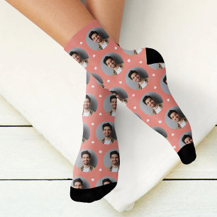Süßes Korallenrot Benutzerdefinierter Freund Foto  Socken