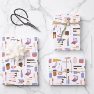 Süßes Kosmetik-Make-up-Muster Geschenkpapier Set