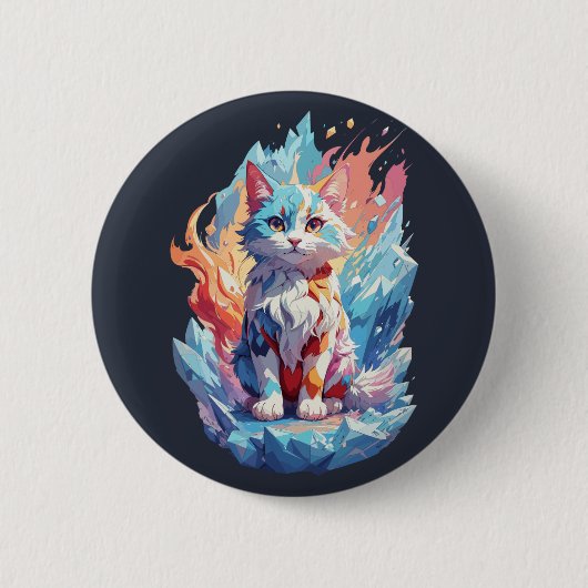 Süßes Kristall-Fantasie-Katzendesign Button (Vorderseite)