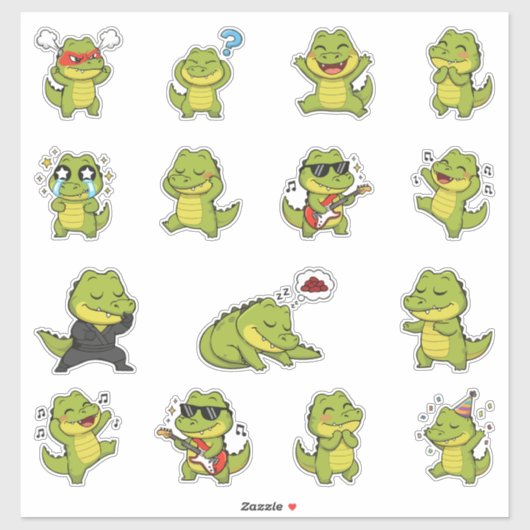 Süßes Krokodil-Emoji-Sticker-Pack Aufkleber (Blatt)