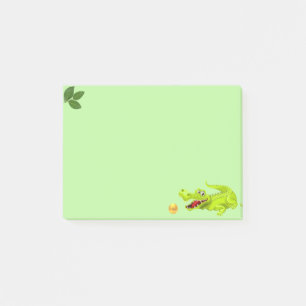 Süßes Krokodil und Lorbeerblätter auf limgrün Post-it Klebezettel