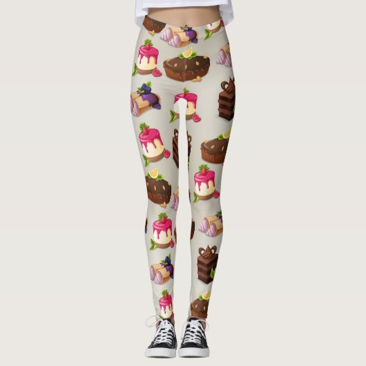 Süßes Kuchen Dessert Muster Leggings (Vorderseite)