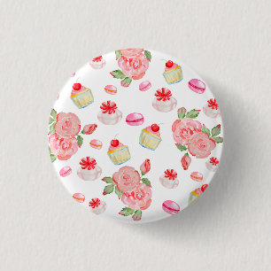 Süßes Kuchen und Rose in Aquarell Button