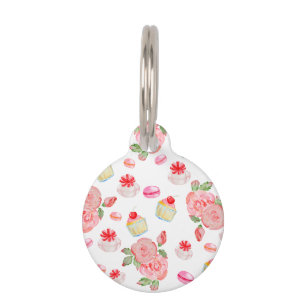 Süßes Kuchen und Rose in Aquarell Haustiermarke