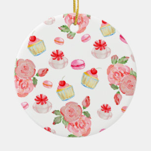 Süßes Kuchen und Rose in Aquarell Keramik Ornament