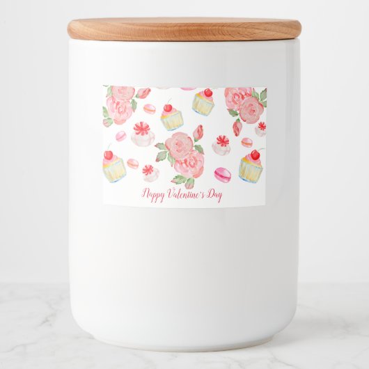 Süßes Kuchen und Rose in Aquarell Lebensmitteletikett (Vorderseite)