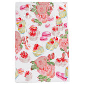 Süßes Kuchen und Rose in Aquarell Mittlere Geschenktüte (Vorderseite)