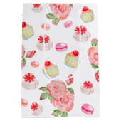 Süßes Kuchen und Rose in Aquarell Mittlere Geschenktüte (Rückseite)