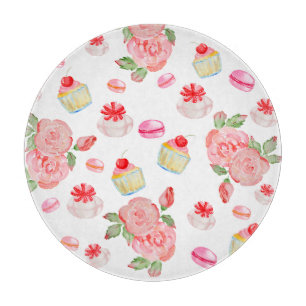 Süßes Kuchen und Rose in Aquarell Schneidebrett