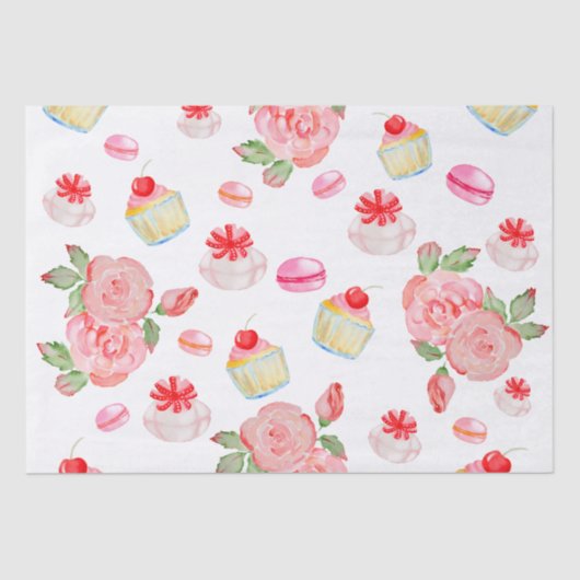 Süßes Kuchen und Rose in Aquarell Seidenpapier (Vorderseite)