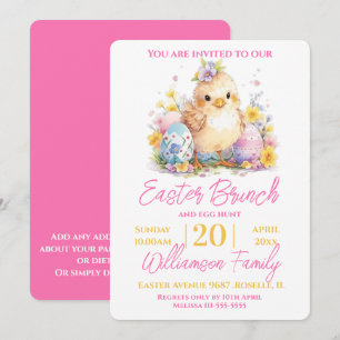 Süßes Küken Florales Rosa Osterbrunch Einladung