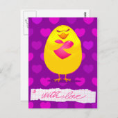 Süßes Küken in Liebe mit Nachricht, Postkarte (Vorne/Hinten)