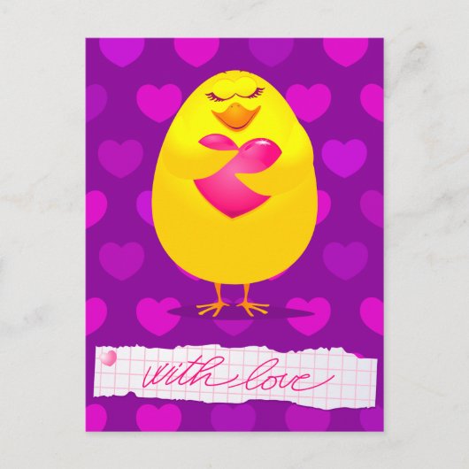 Süßes Küken in Liebe mit Nachricht, Postkarte (Vorderseite)