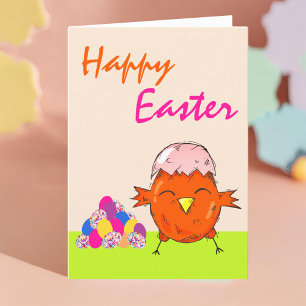 Süßes Küken mit Ostereiern Frohe Ostern Feiertagskarte