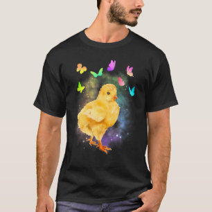 Süßes Küken mit Schmetterlingen Buntes Babyhuhn  T-Shirt
