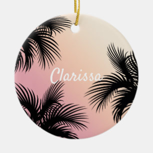 Süßes Küken rosa gelbes Ombre tropische Palmwedel Keramik Ornament