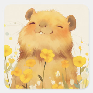Süßes Lächeln des Capybaras Quadratischer Aufkleber