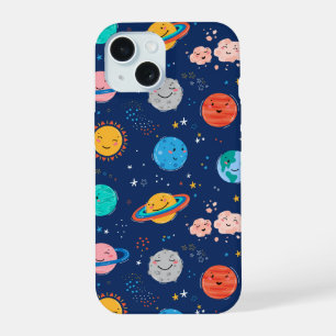 Süßes Lächelnde Planet-Muster iPhone 15 Hülle