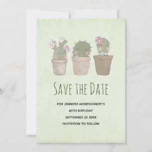Süßes lächelndes Kaktus-Trio-Aquarell-Design Save The Date