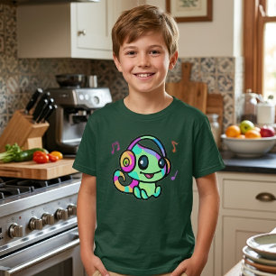 Süßes lächelndes Kawaii-Baby-Chamäleon mit Kopfhör T-Shirt