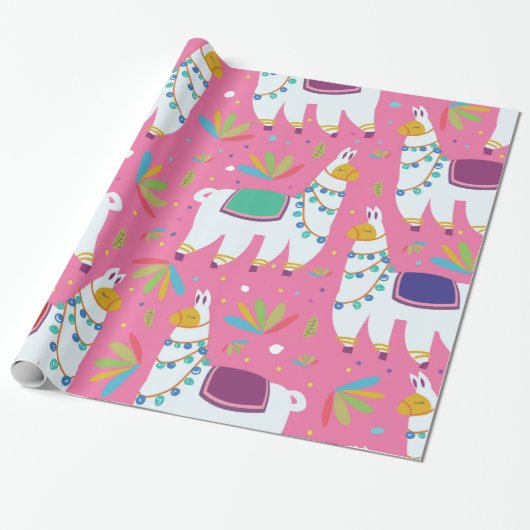 Süßes Lama-Muster Geschenkpapier (Ungerollt)