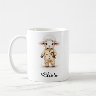 Süßes Lamm in Weihnachtsschlafanzügen, personalisi Kaffeetasse